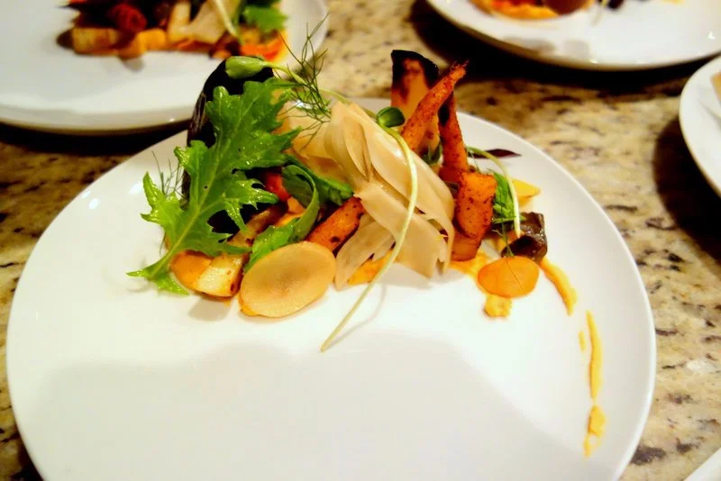 Red Chile Hummus, Mixed Greens, Pickled Fennel, Roasted Carrots and Turnips