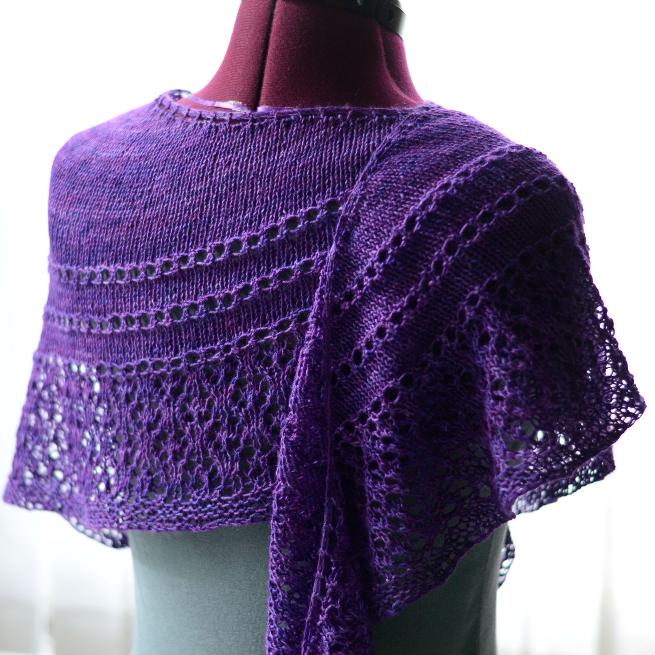 Sugared Violets shawl knit in one twisted tree knight bus escape