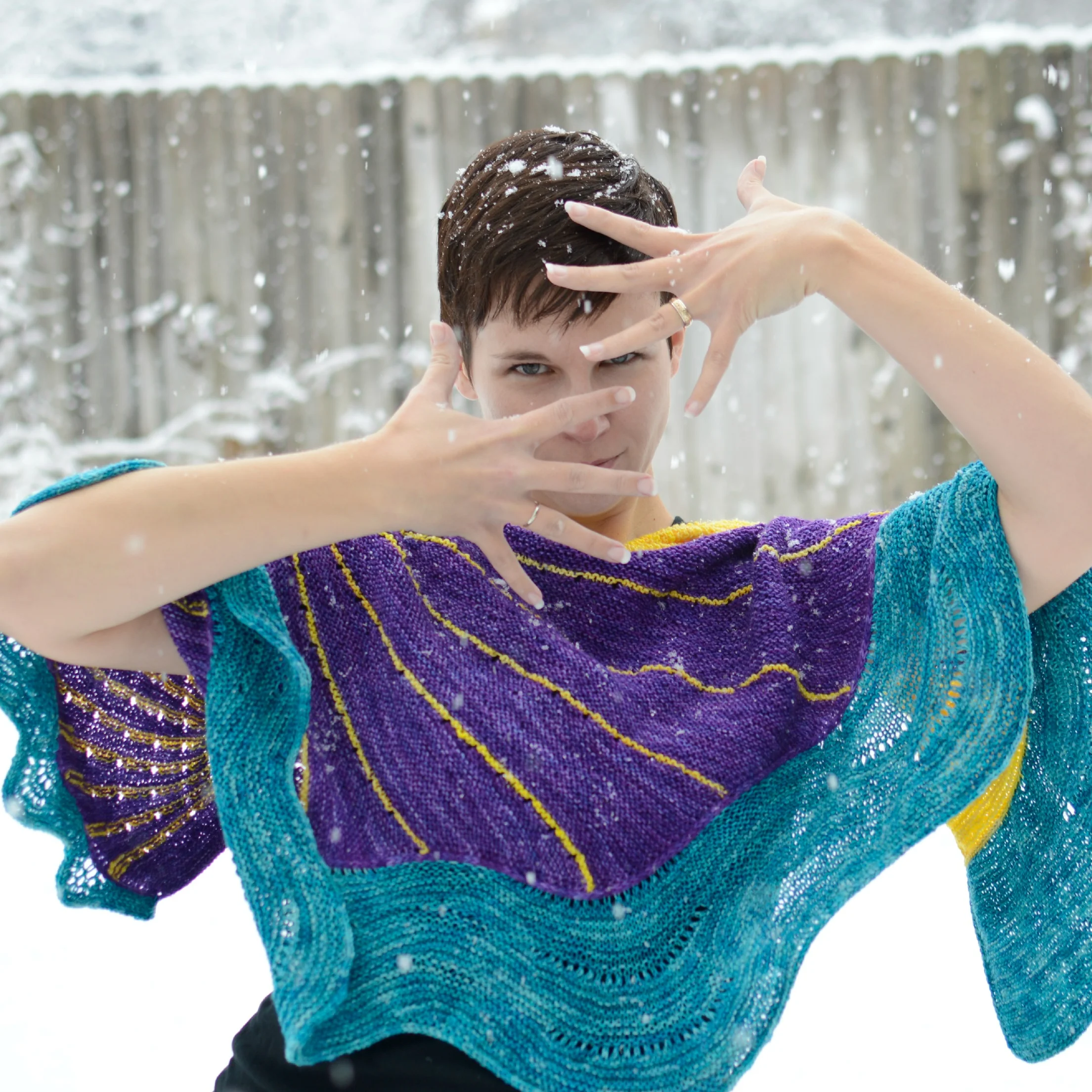 Thanks to my husband for taking wacky pictures of me in the snow wearing knitwear! 