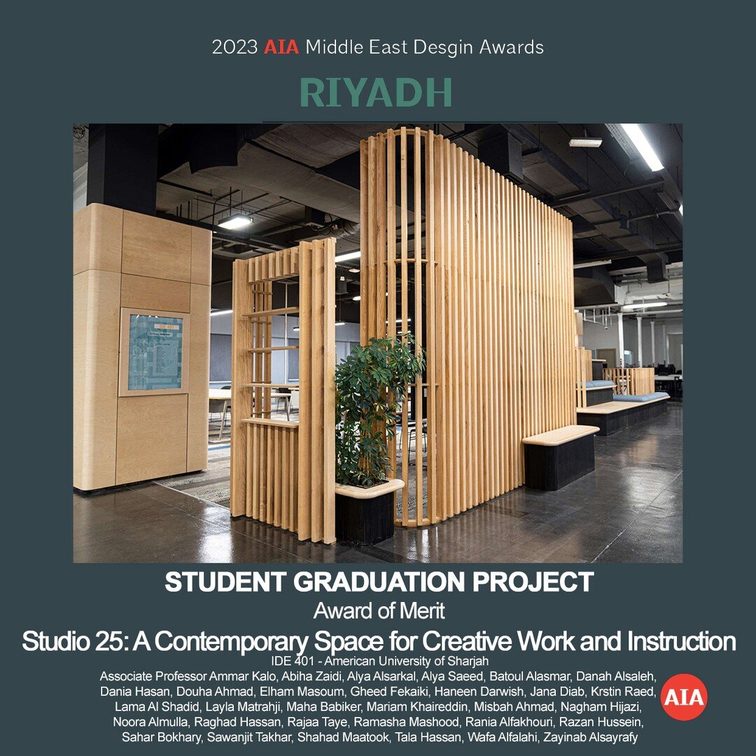 🏆 We are thrilled to announce that the American Institute of Architects - Middle East Chapter have awarded the prestigious Student Architecture Graduation Project Award for the year of 2023 to the incredibly talented students from American Universit