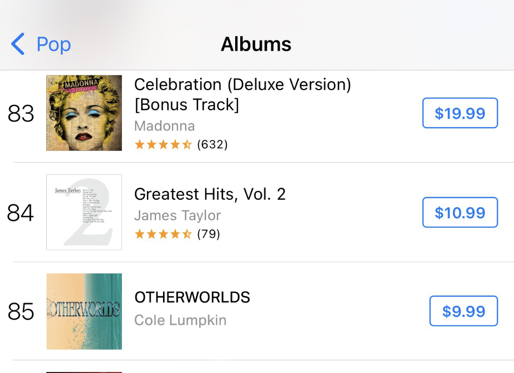 OTHERWORLDS on iTunes Pop Albums Chart