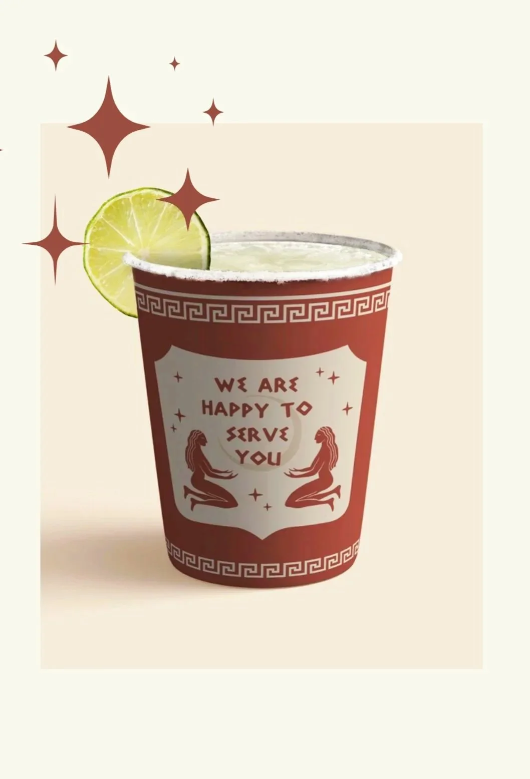  Paper Deli Cup for Rosaluna Brand with reference to classic NYC design, including overlaps in Greek and Mexican motifs for a signature serve.  