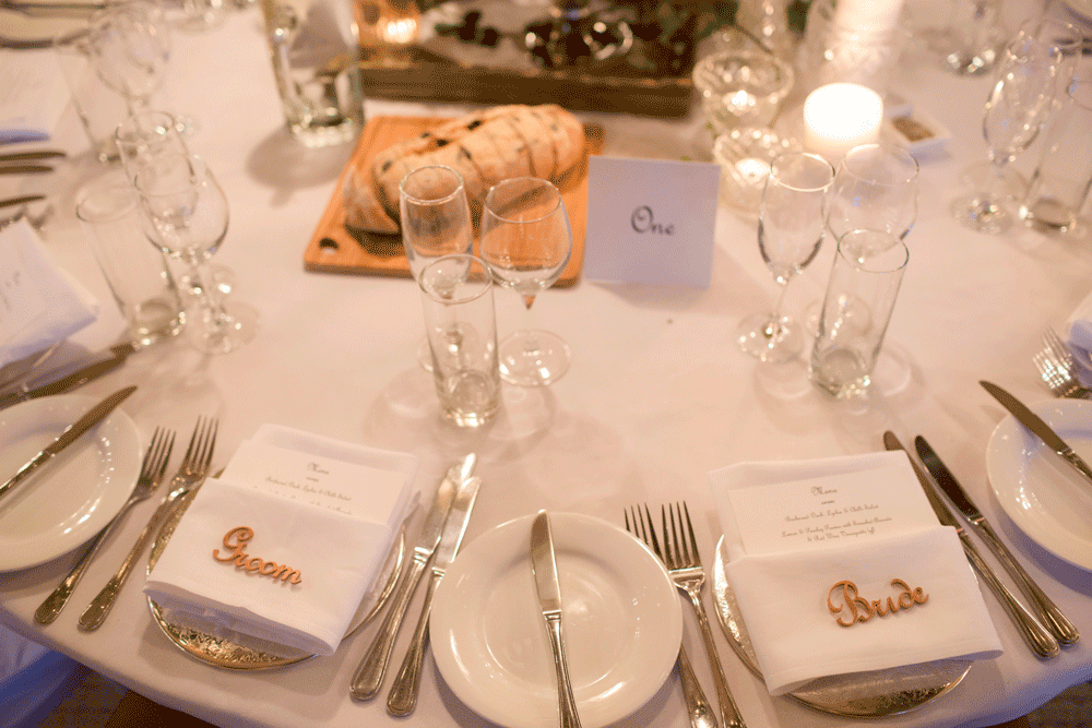 Nick & Carina 2014, laser cut copper Name Place Cards