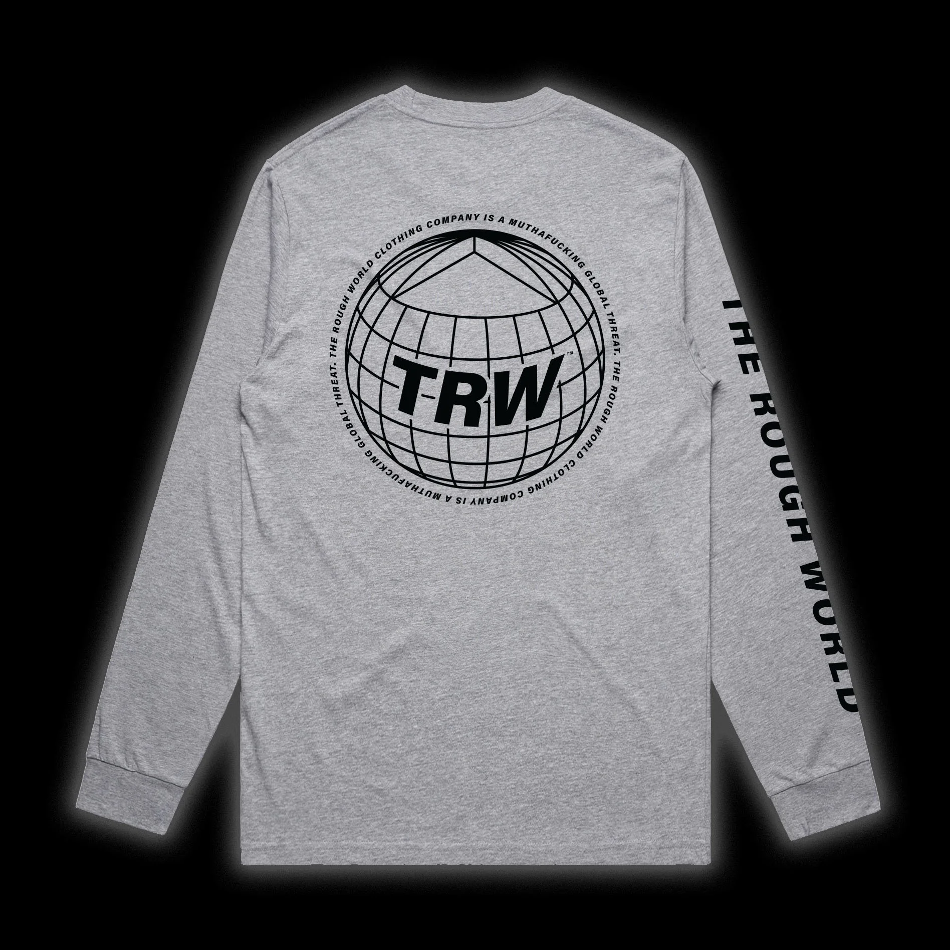 TRW Globe_Grey Marle LS Tee_Back_Black BG.jpg