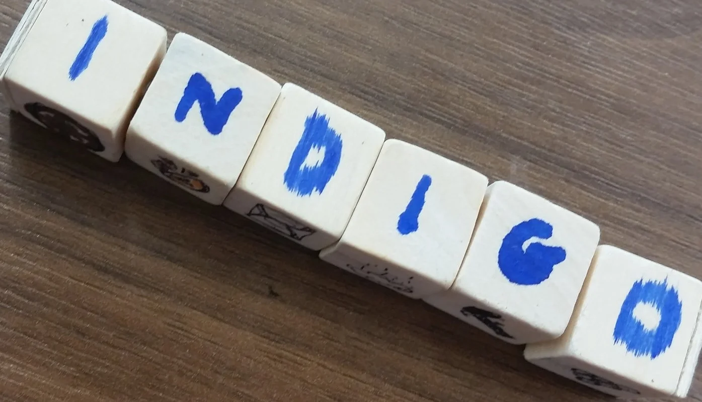 Indigo on one side, rice on the other.