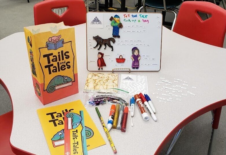 Week One Tails and Tales Character Storyboard, and word magnets.