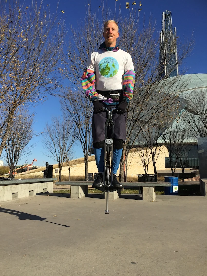 10km Pogostick through Winnipeg. The Goodbye Harper Hop!