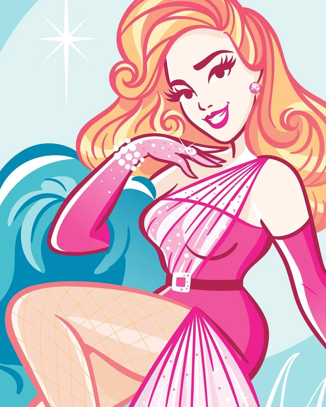 Pink, sparkles, a bombshell blonde in a Hollywood-worthy gown&hellip; what&rsquo;s not to love? 💖 When I asked you if I should go down memory-lane with my illustrated Burlesque gals, @maedelarue gave me a heartfelt YES!! So it&rsquo;s only fitting t