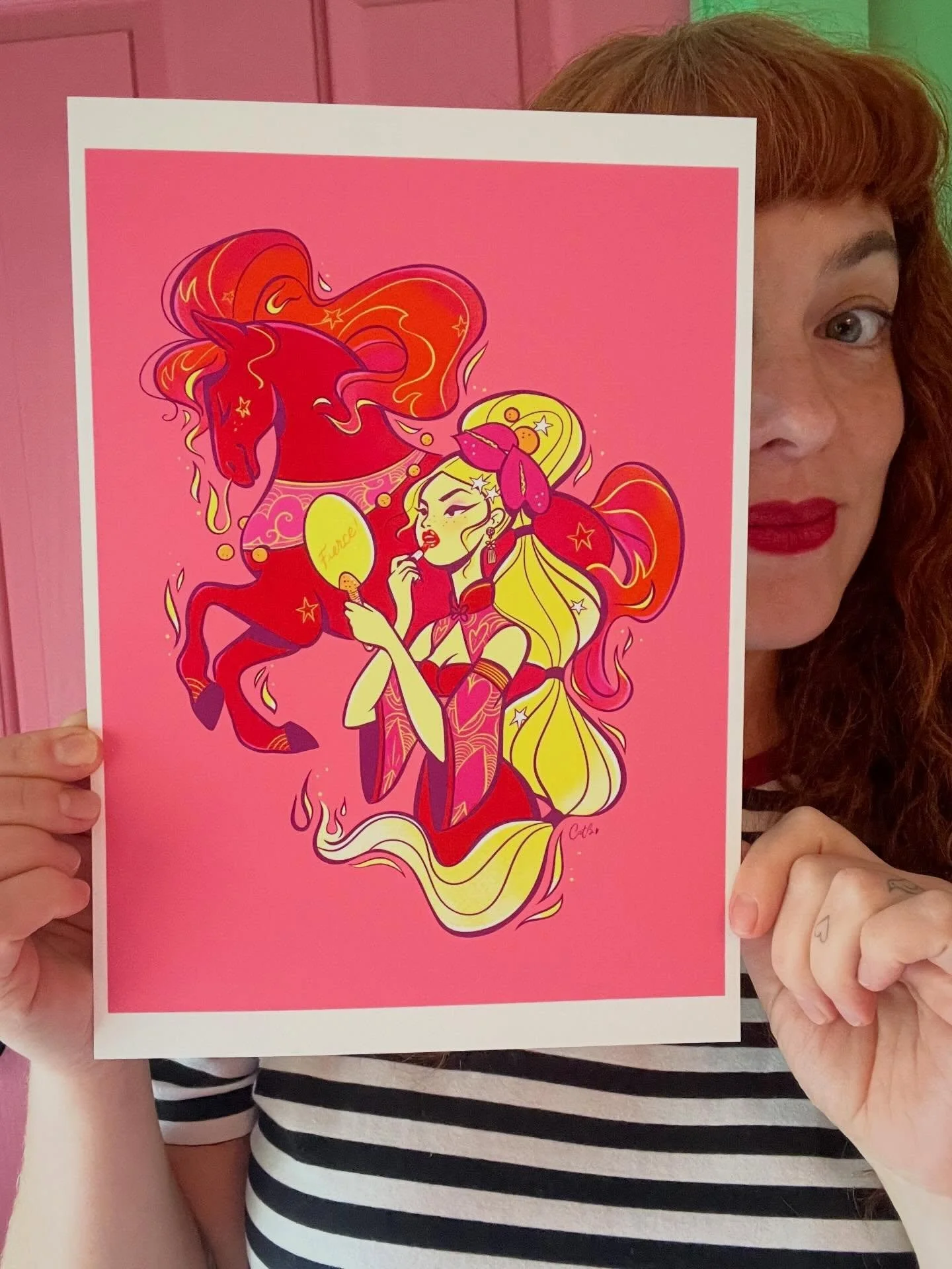 &lsquo;Embodied Spirit&rsquo; (Fire Horse) prints are live and they look &lsquo;fire&rsquo; as the kids say! 🔥 Look at that vibrant hot pink! 

Choose between A4 and A3 from the listing, but should you need a larger or custom format that is not read