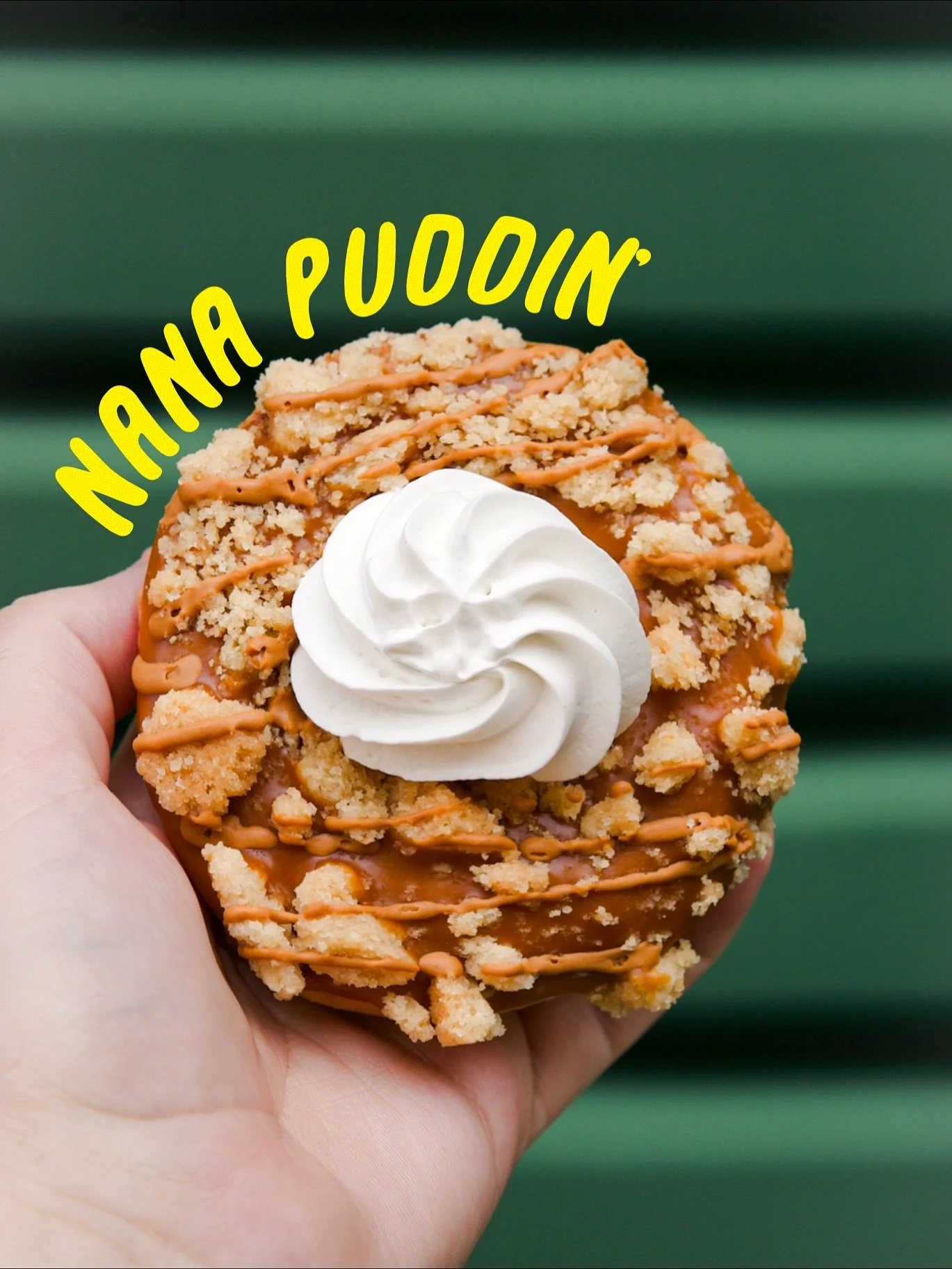 Introducing the 🍌 Butterscotch Banana Pudding Bullseye! 
topped with sweet caramel icing and crunchy vanilla crumb. This donut is pipe filled with creamy banana pudding and finished with a cloud cream. 

Available from Friday in Camperdown &amp; onl