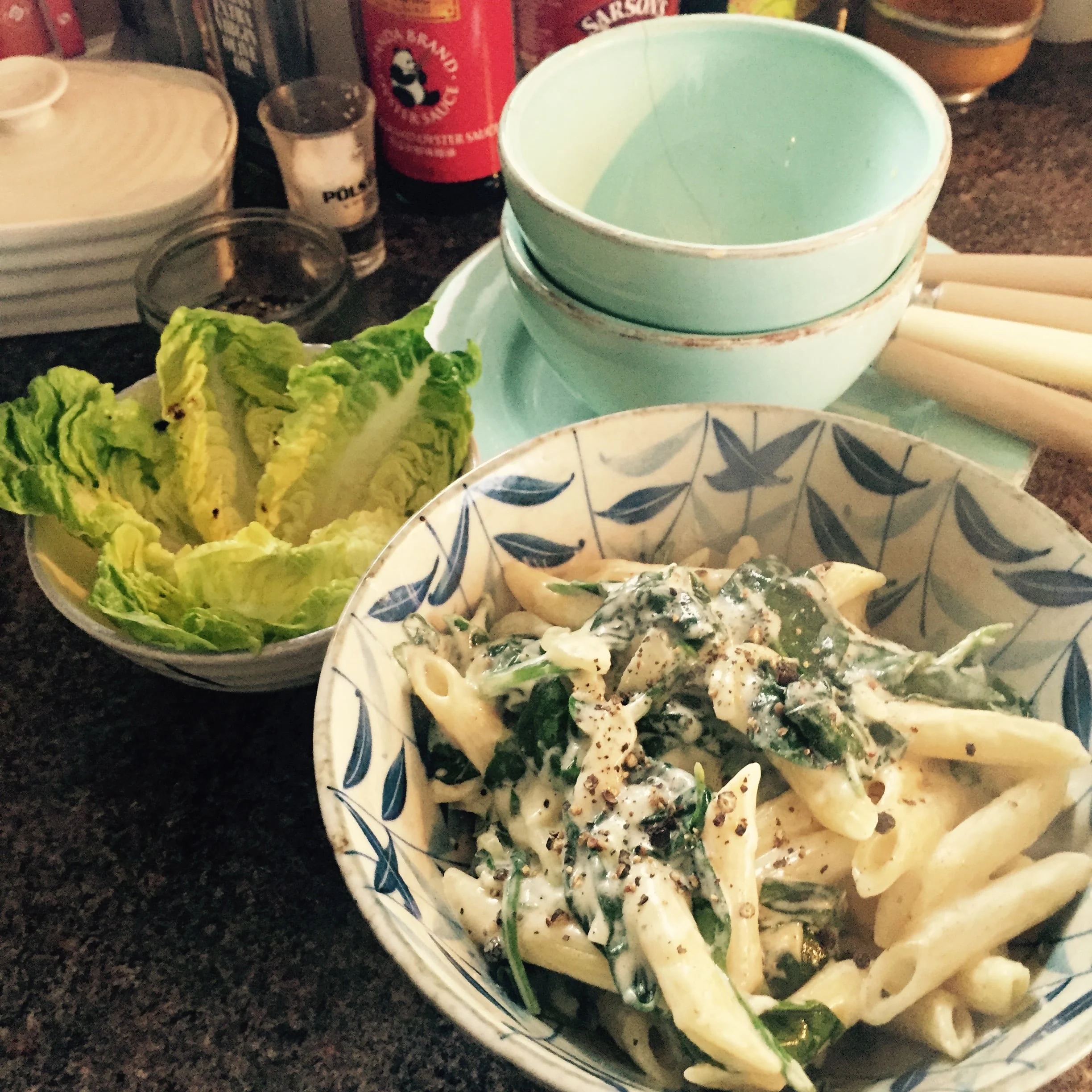 Stilton & spinach pasta