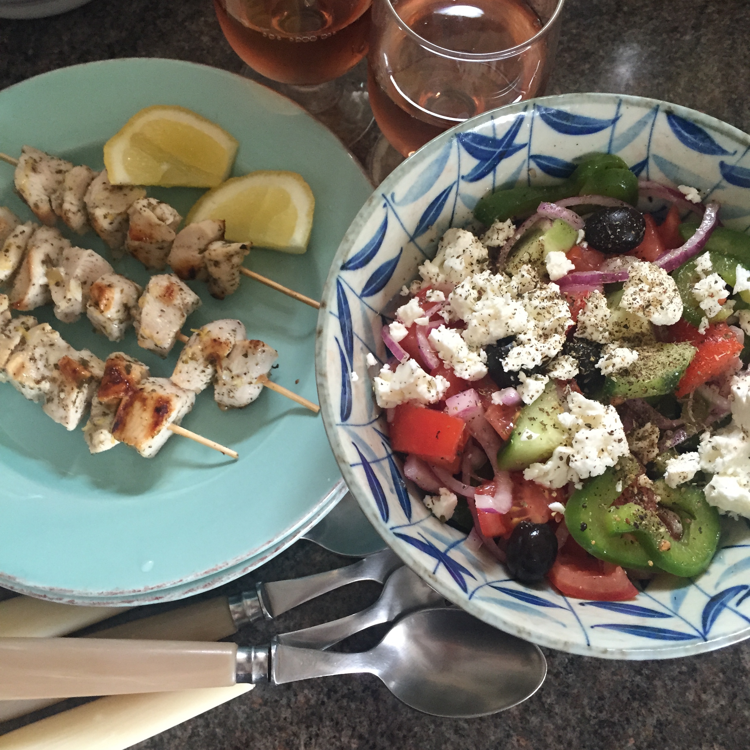 Sunshine food / simplest souvlaki + Greek salad