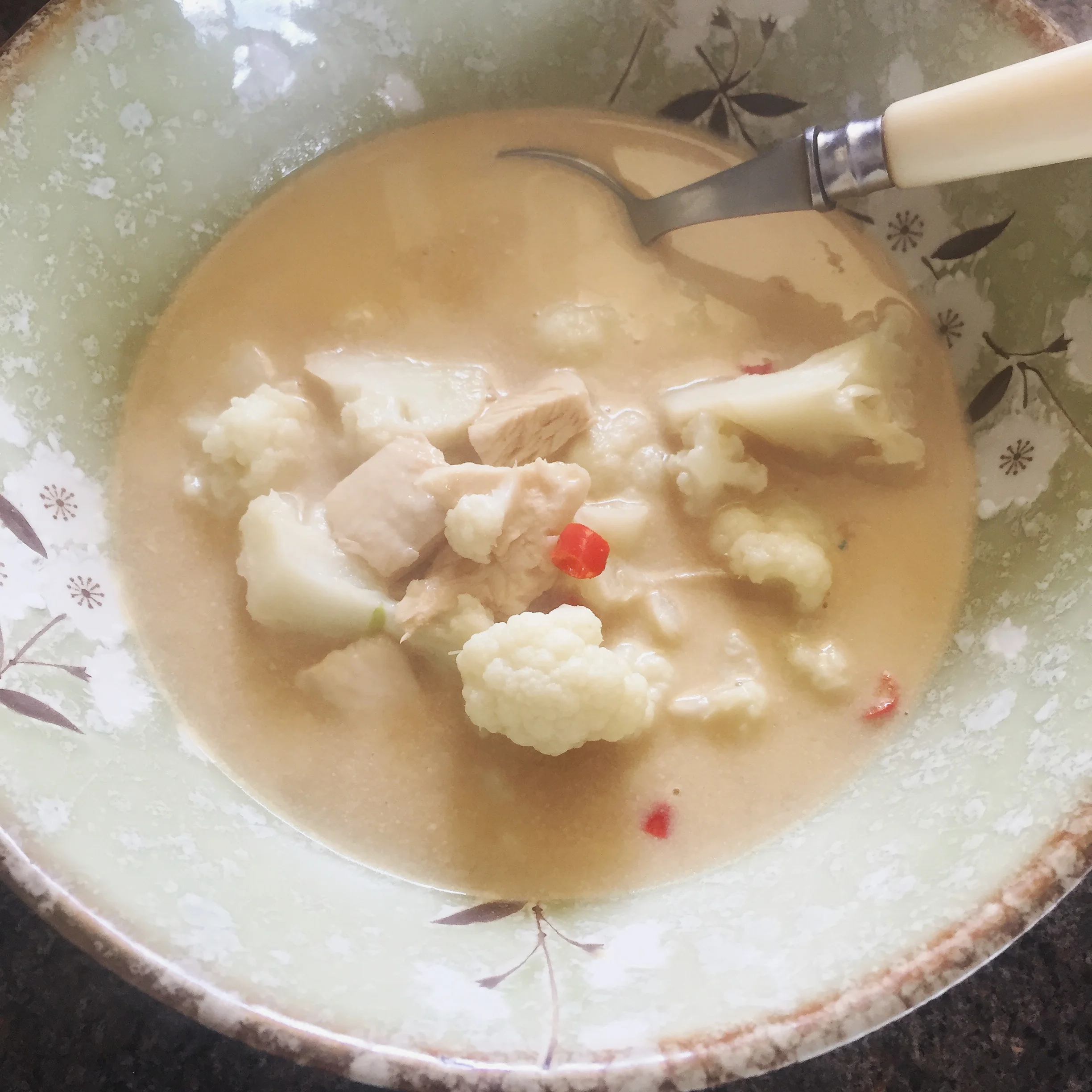Coconut cauliflower chicken/mushroom soup