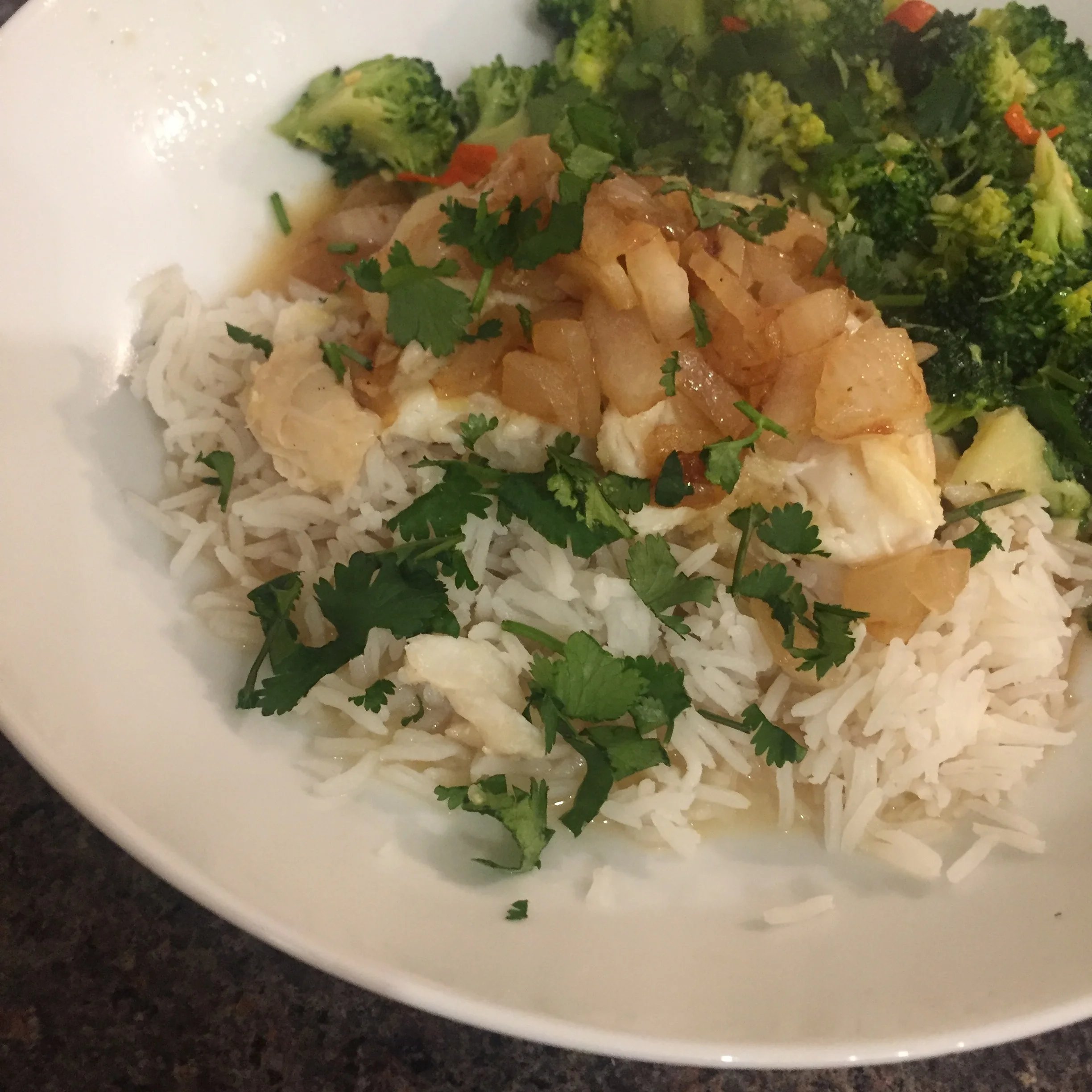 Eating for overwhelm // white fish with ginger + onions