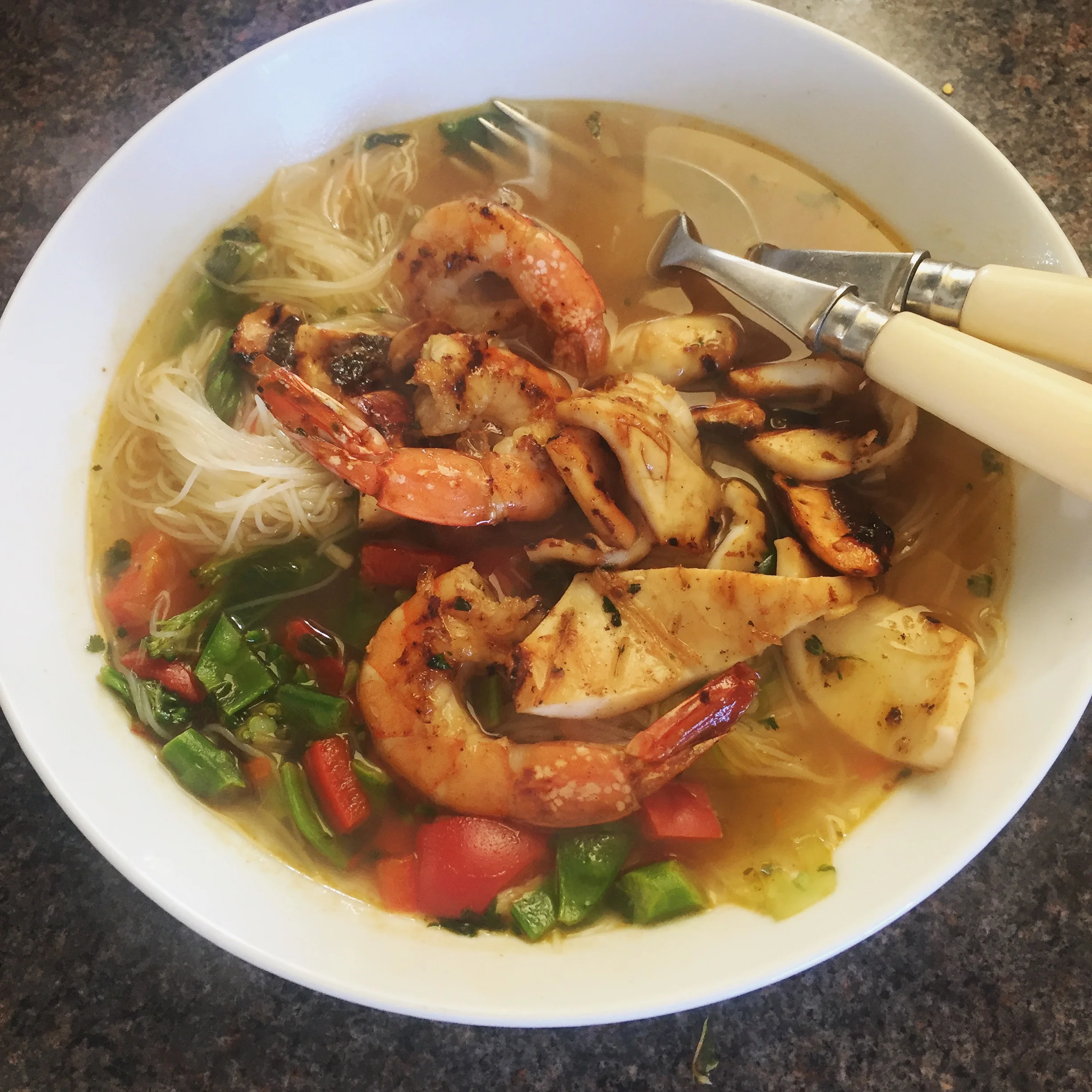 Noodle soup with seafood