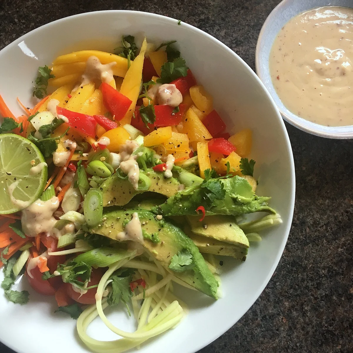 Thai-style avocado salad + peanut lime dressing