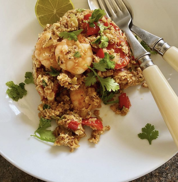Egg-fried cauliflower ‘rice’ with prawns