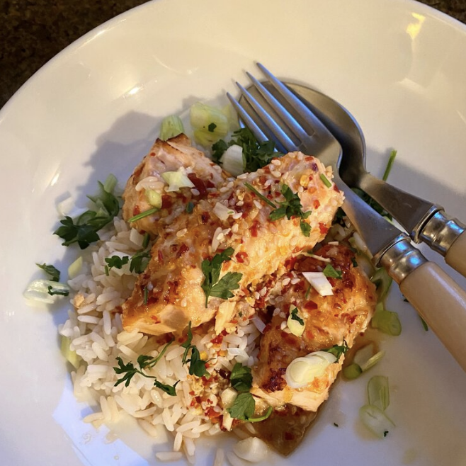 Salmon with sesame, honey + other good things