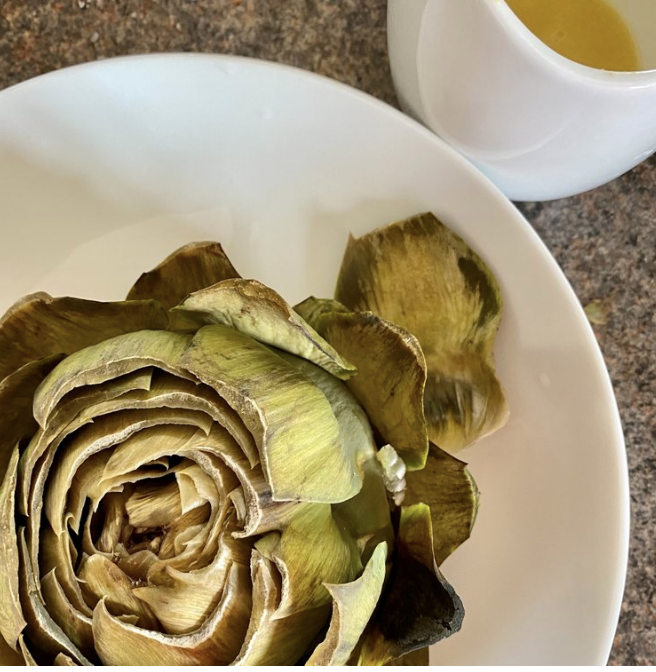 Simplest globe artichoke with lemon butter