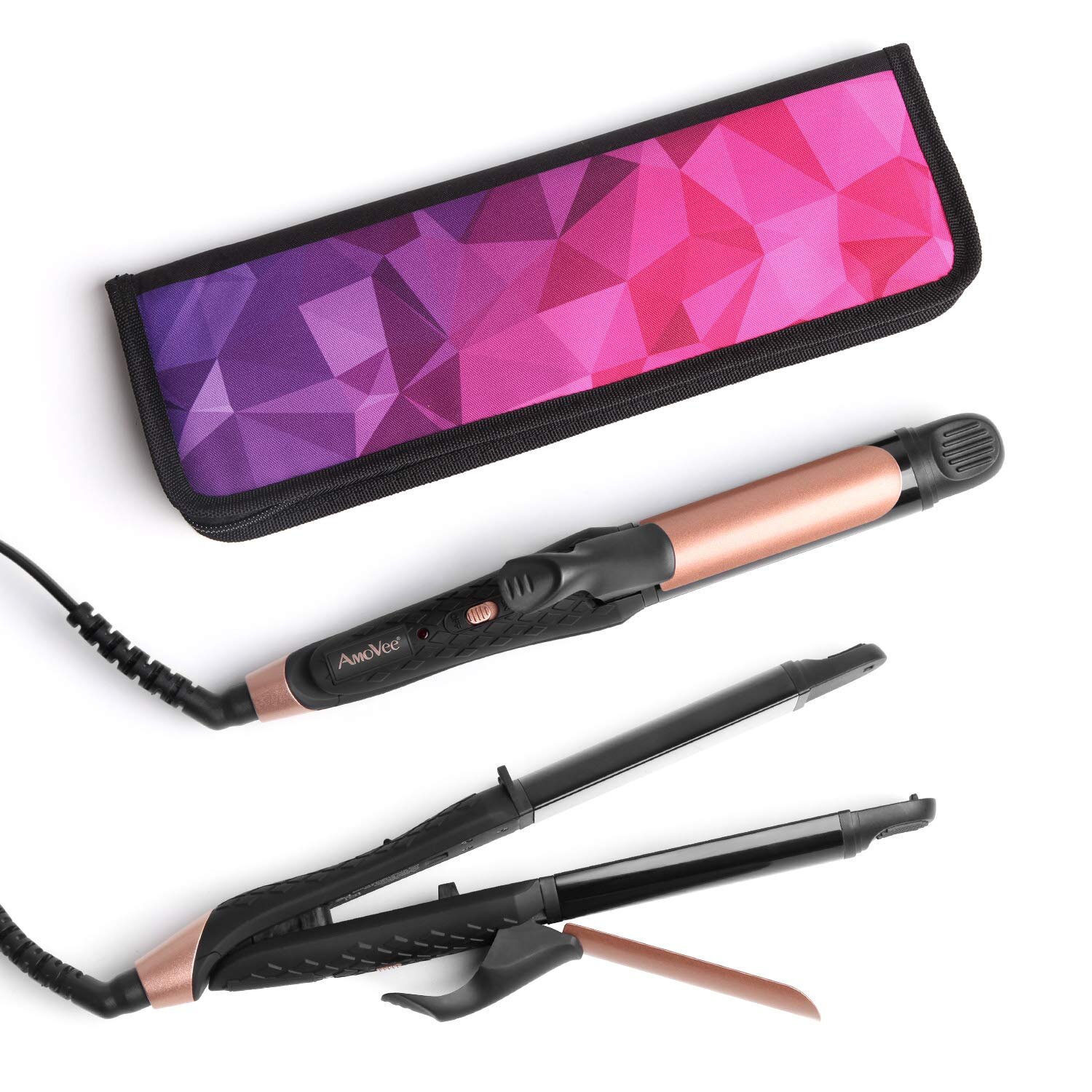 AmoVee 2-in-1 Mini Curling/Flat Iron