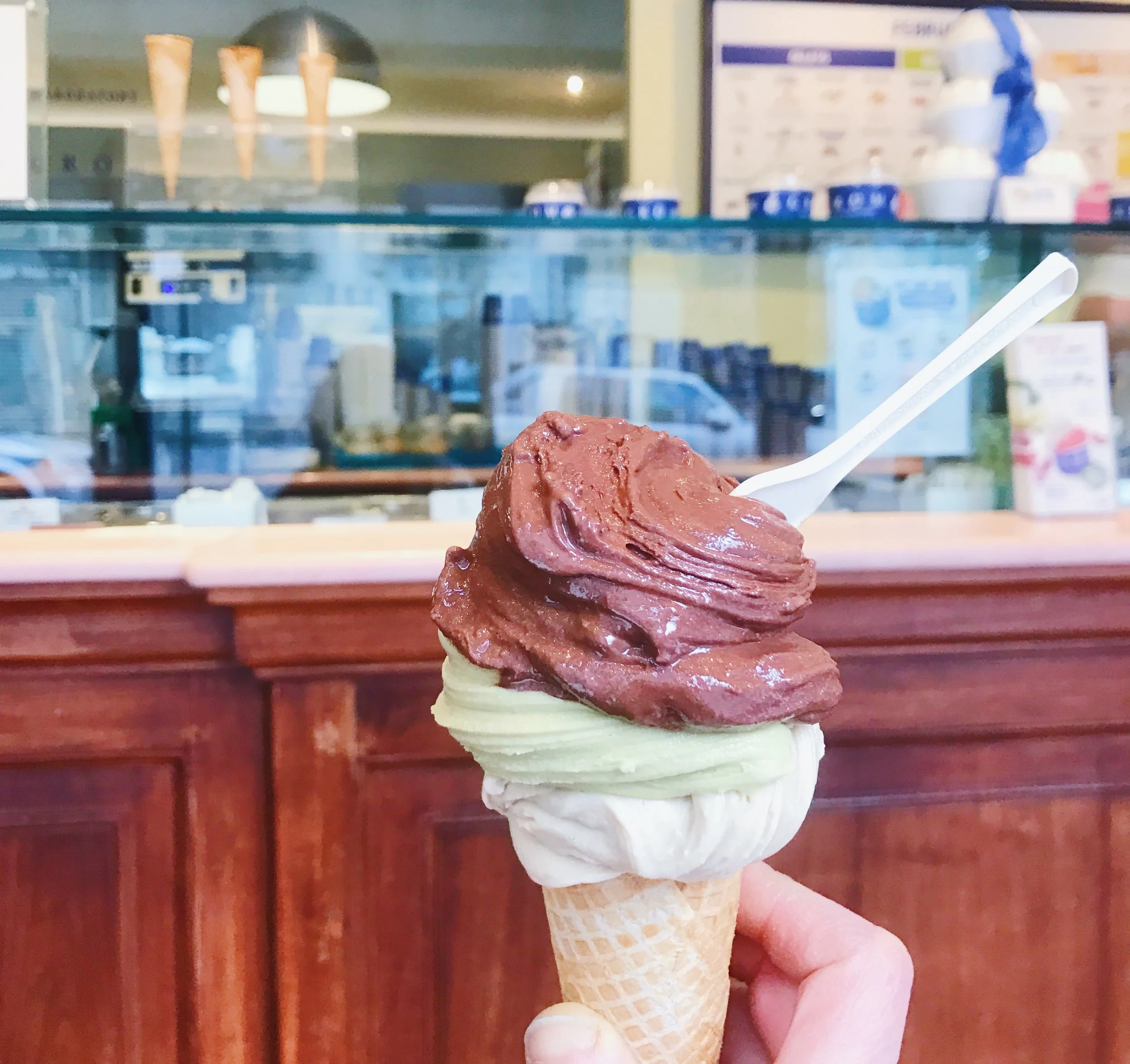 Detour! I was headed home with all sorts of goodies for a late lunch, but Murray's is so close to Grom Gelato that I had to stop. Their chocolate gelato is extra rich and delicious because it’s made with Domori Chocolate, from Italy. On top of my hazelnut and pistachio, check out the single-origin Peruvian chocolate in all of its glory. 