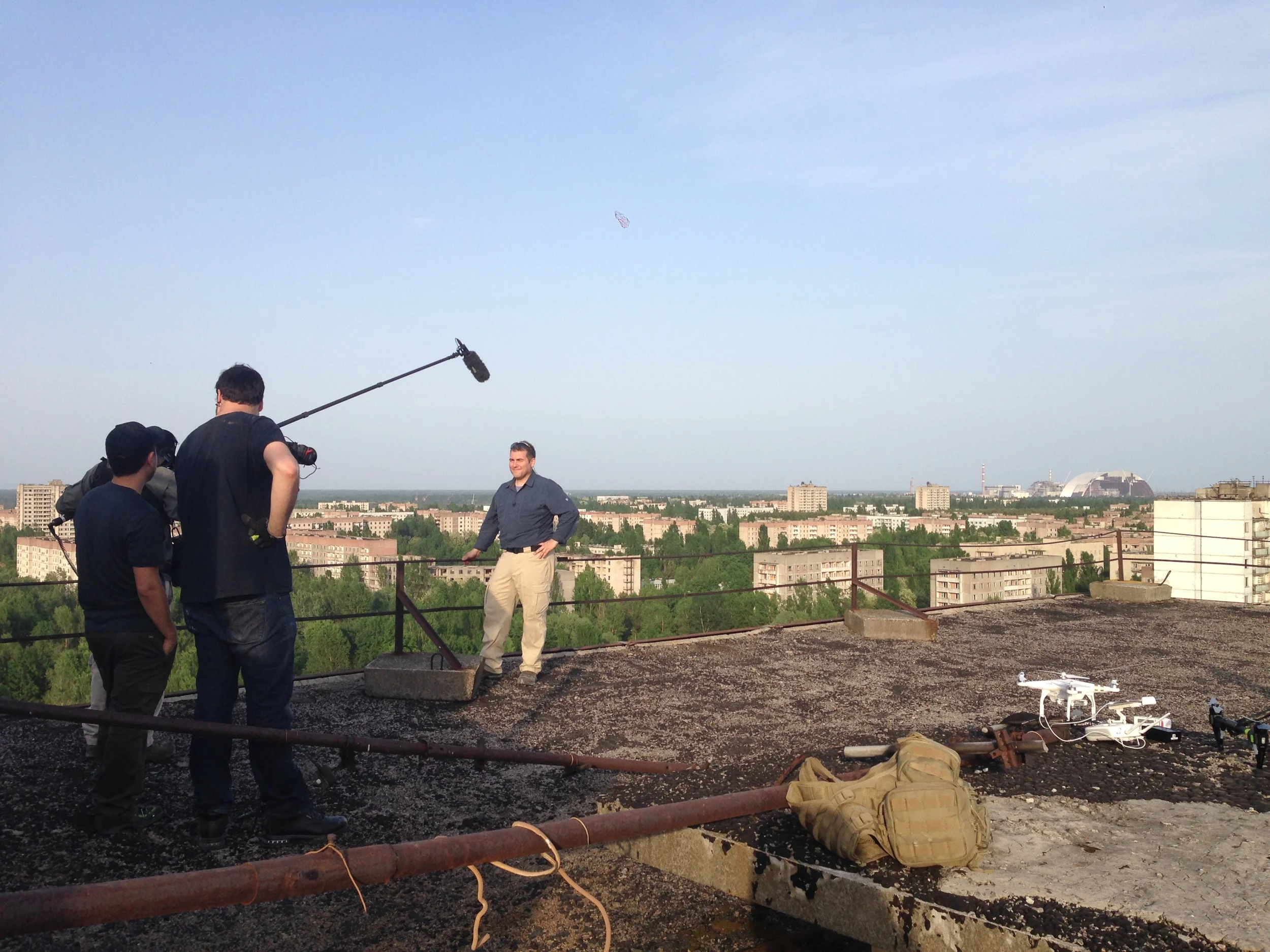 Interview with DJI on the roof of the Fujiyama apartment building in Pripyat.