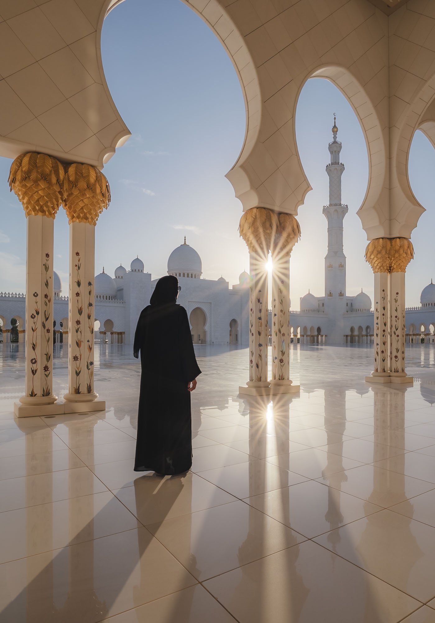  Cityscape 
 Spiritual Sunstars 
A view over the courtyard of Sheikh Zayed Grand Mosque during an early access morning photo session.