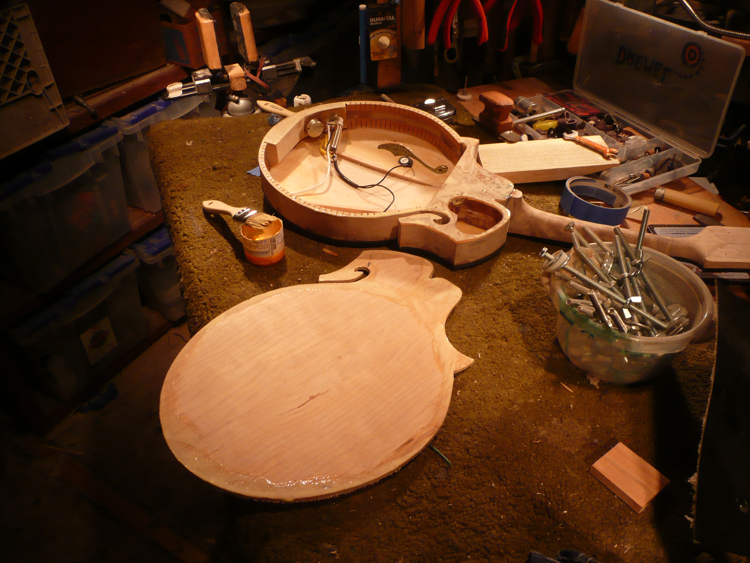  Maple back plate carved, fresh glue ready to go 