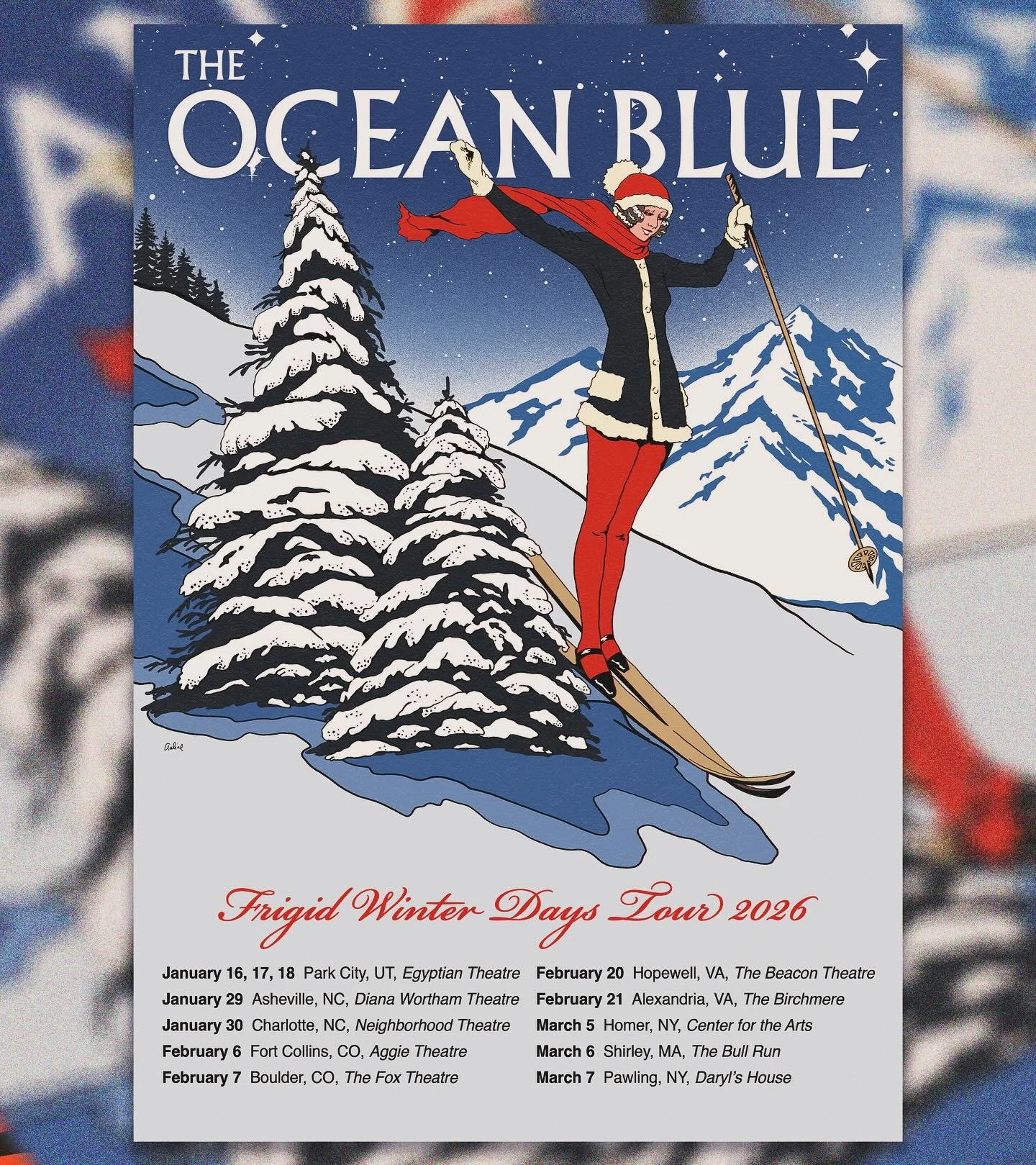 Snowy poster by @galine_illustration for our Frigid Winter Days tour that begins in just a few weeks in Park City, Utah. Details at link in bio 🌊❄️