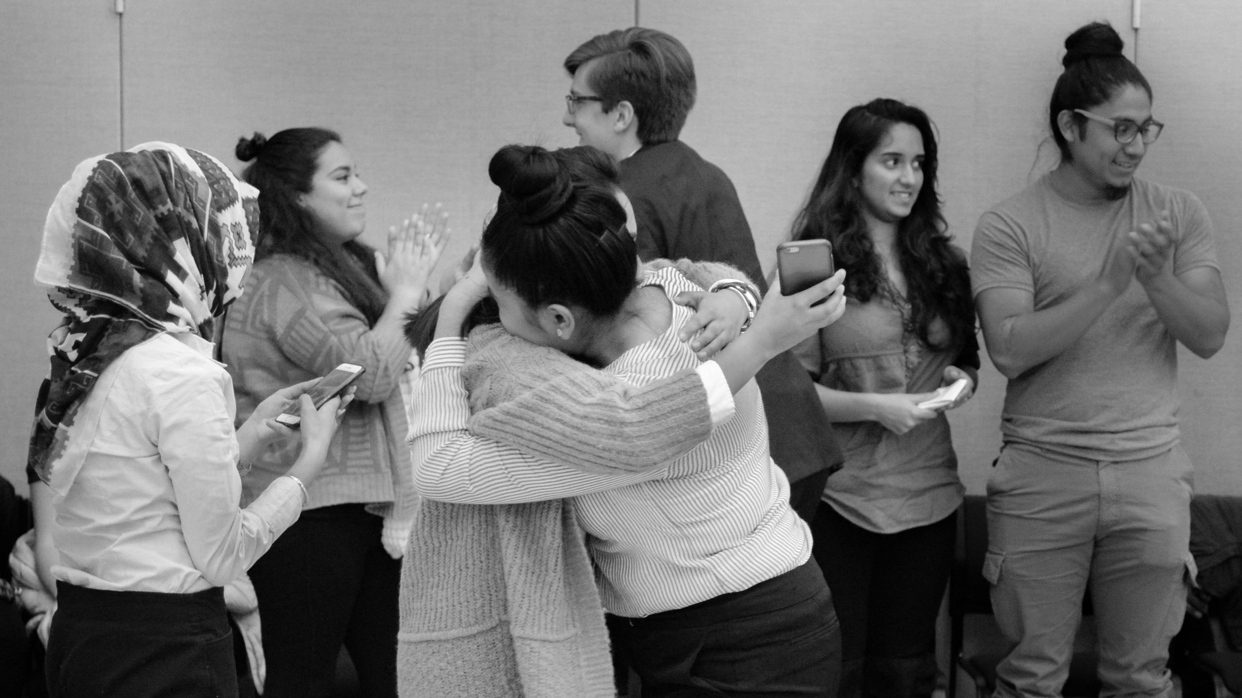 C4D students celebrate following the successful passage of an Undergraduate Student Government (USG) bill recommending that UConn becomes a sanctuary city on Nov. 16, 2016. Student support will help bring about changes in the University which will a