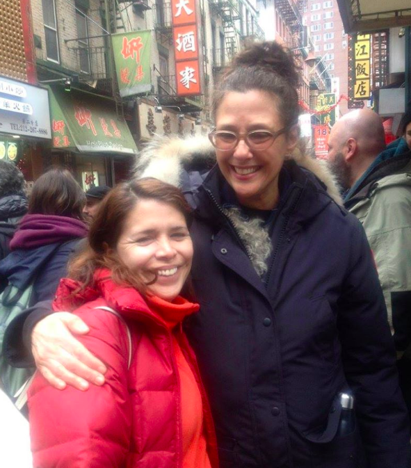 Ana Cuadra with director Rebecca Miller on the set of "Maggie's Plan"