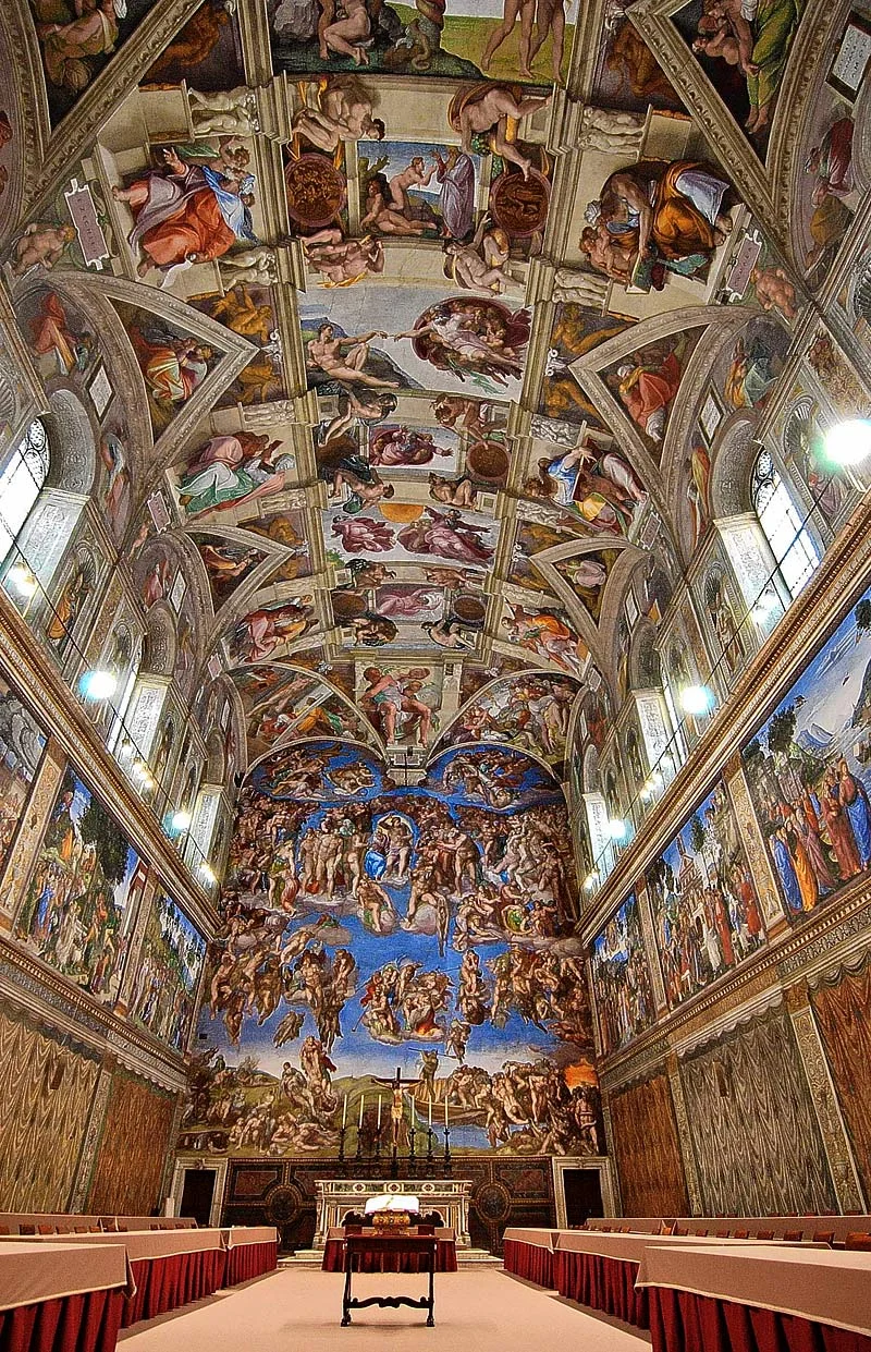 The Last Judgement by Michelangelo on the altar wall of the Sistine Chapel in Vatican City.