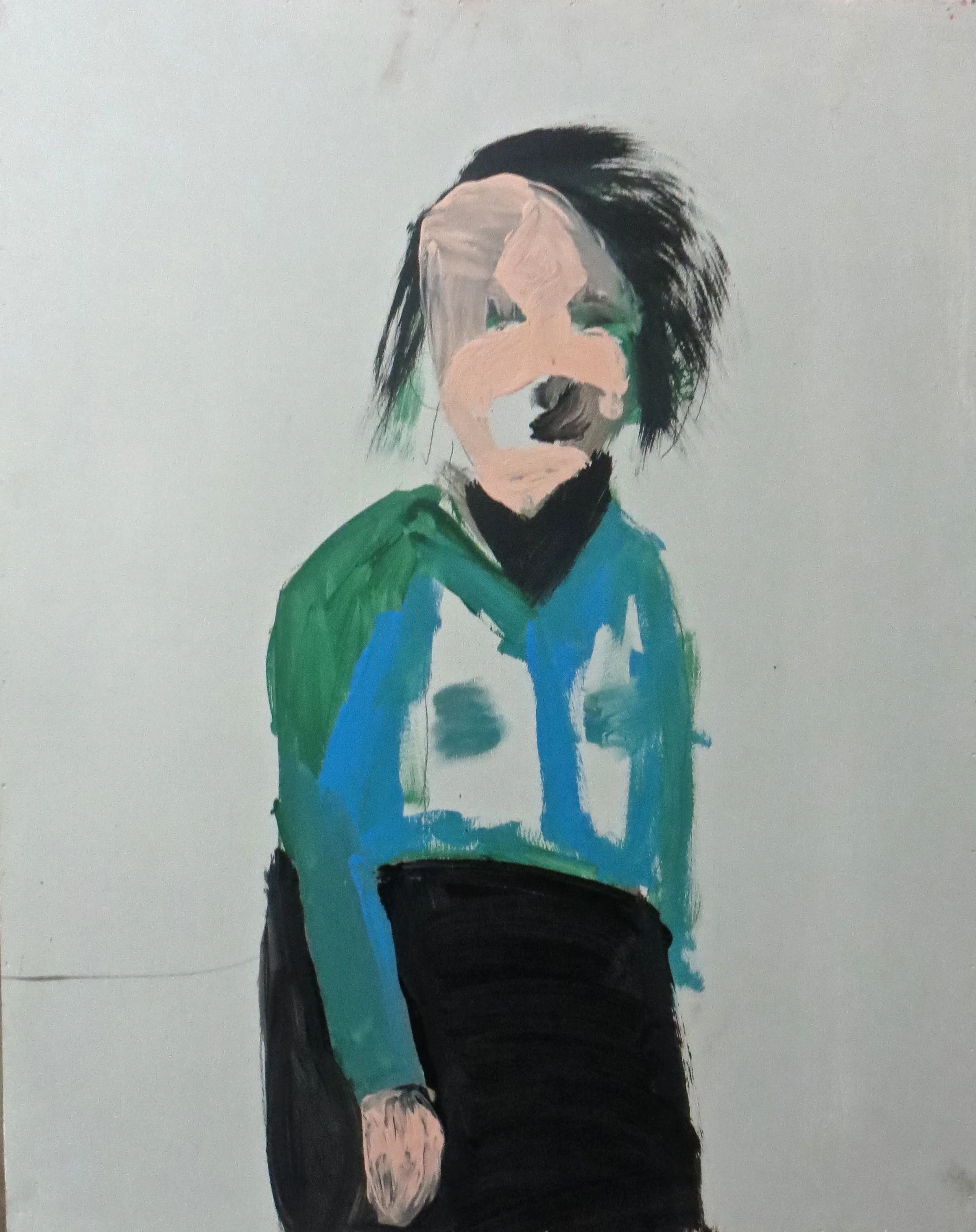 First of Seven Unsuccessful Attempts to Copy a Photo of Michel Houellebecq 2015 Mixed media on panel 30" h x 24" w Exhibited in Anxiety! at NIAD Art Center, Richmond CA 2015