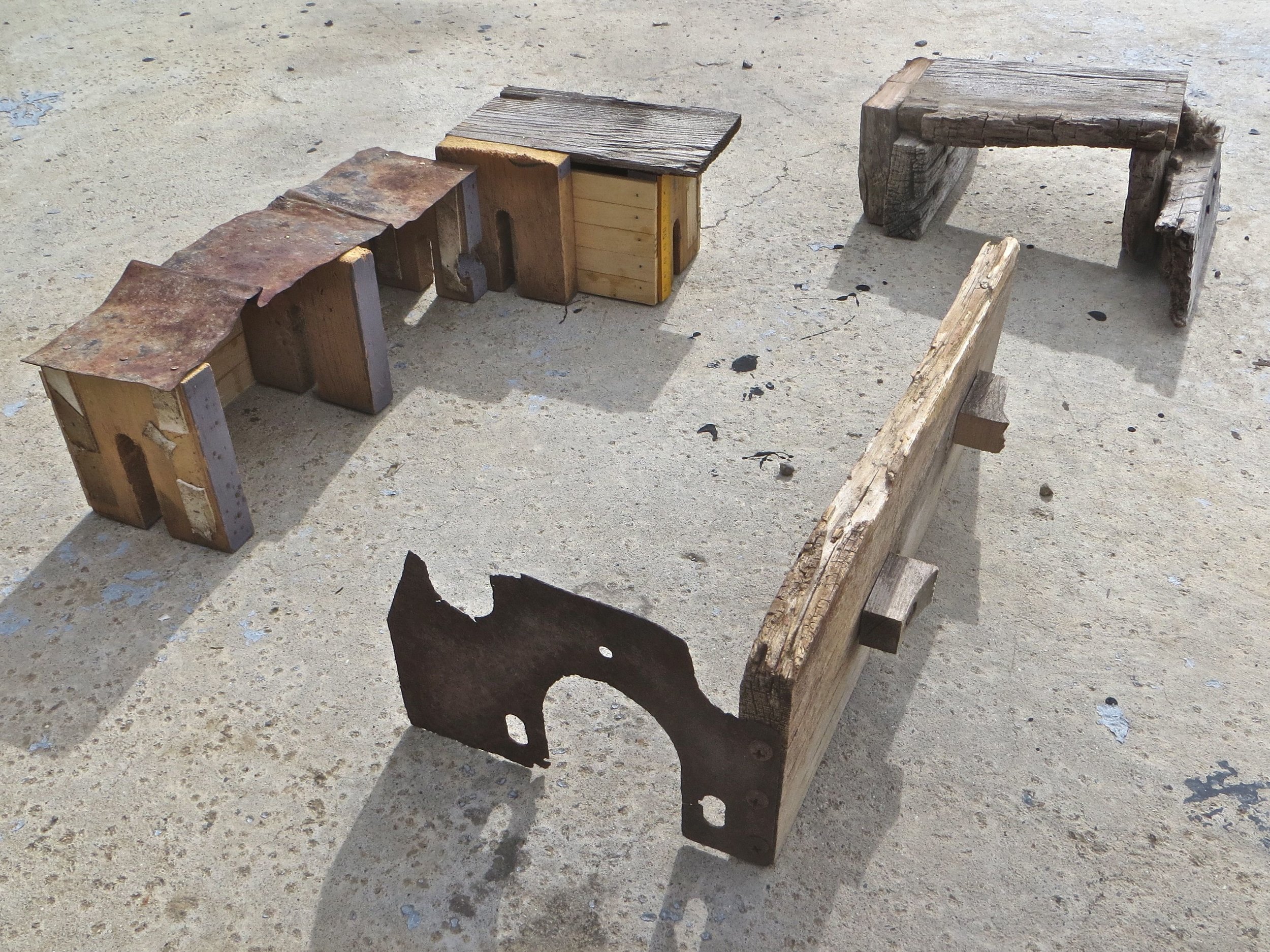 First ghost town constructions. Studio view. McCormick House artist residence, Silver City NV. 2016
