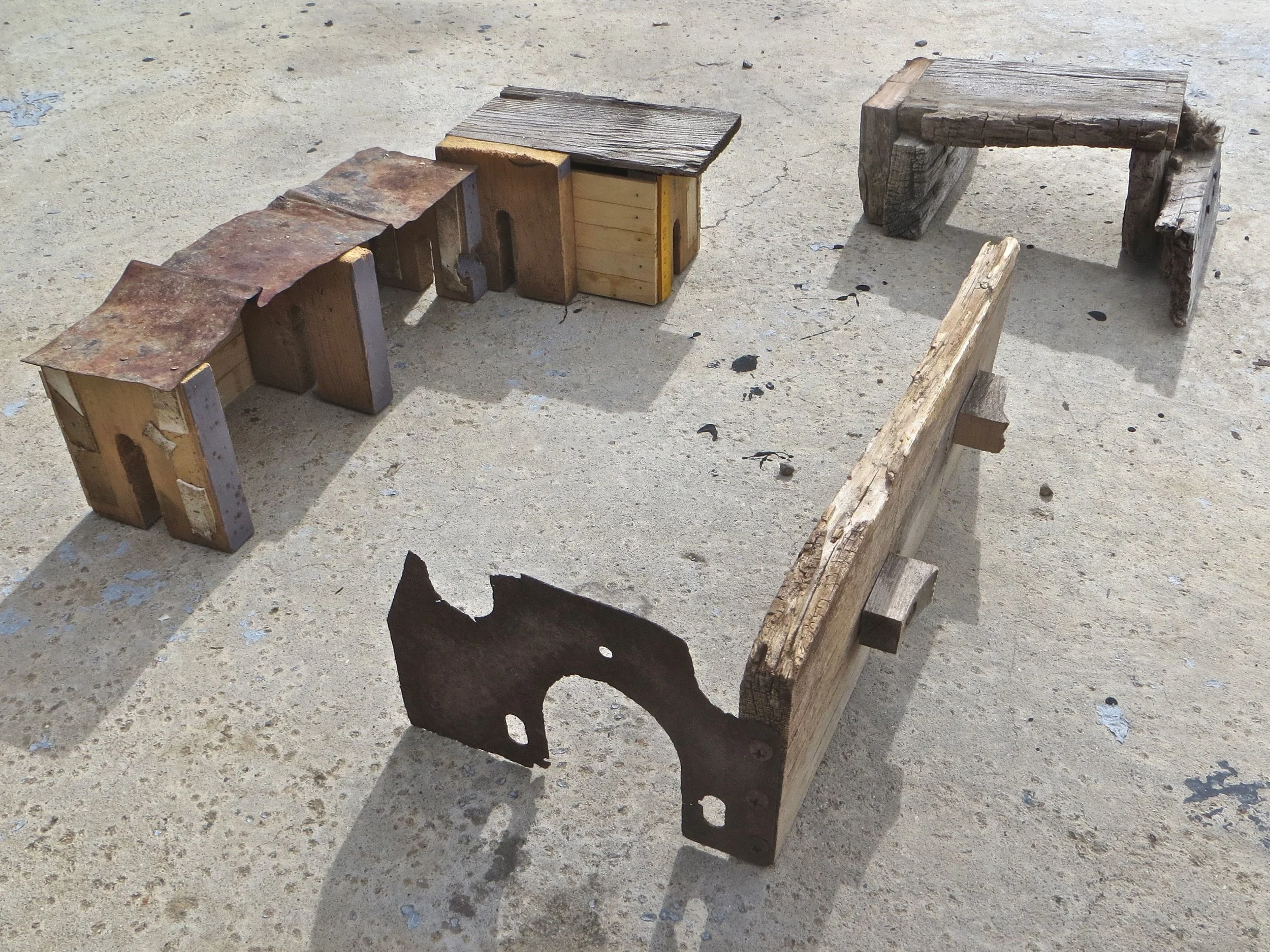 First ghost town constructions. Studio view. McCormick House artist residence, Silver City NV. 2016