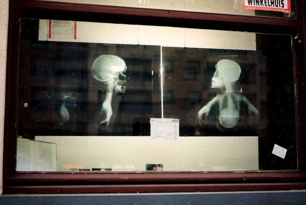 Alien Encounters , (detail) 1998 Temple Gallery/Kortrijks JOVC, Kortrijks, Belgium Altered x-rays, collages & writings in a storefront gallery