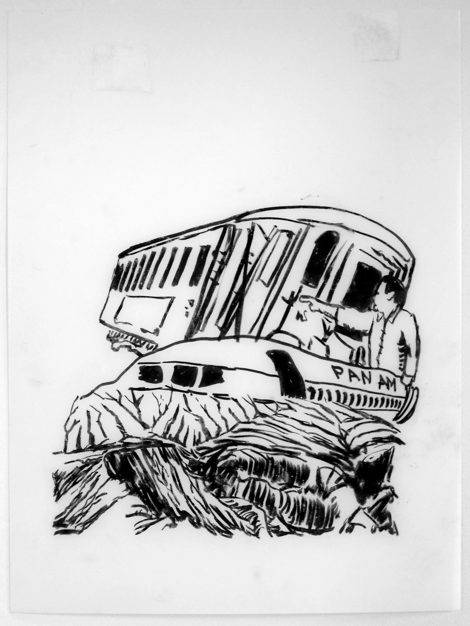 Scoring (aka Disaster 2.1 ) 2008 ink on Dura-lar 12" h x 9" w part of Disaster Drawings 2 series exhibited in “Pushing Paper” RhodesFletcher, San Francisco CA 2010