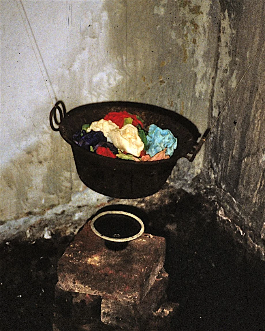 Schopenhauer's Visitors (detail) September 1991 Found objects, twine, silk Approx. 24" w by 24" d x 36" h One of a half-dozen found object sculptures made as components of installation for city-wide "Day of Open Doors" festival, Kostelec nad Cernymi Lesy, Czechoslovakia . This one is titled "Barry" For more information see the entry for Open House 1991 under EXHIBITIONS or click this link