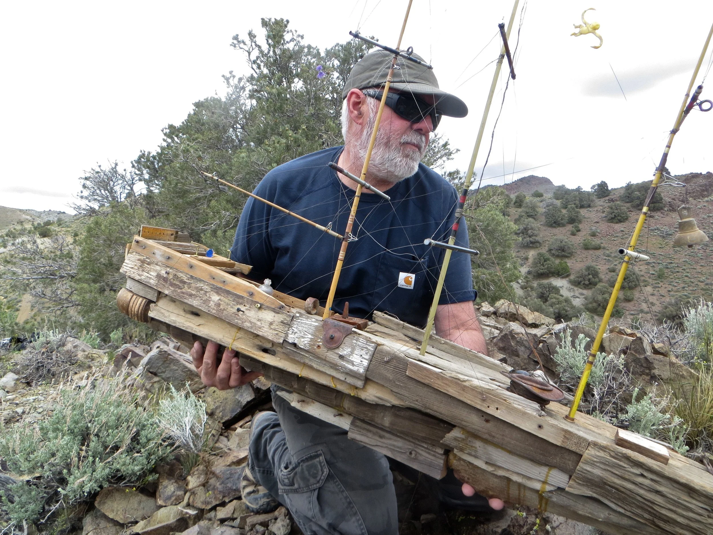    USS BILL McKINNEY  - 2016 59-1/2" long x 9" wide x 65” high Scavenged wood, fishing poles, found objects  &nbsp;  Click for      MORE IMAGES &amp; INFO  about this ship  &nbsp; 