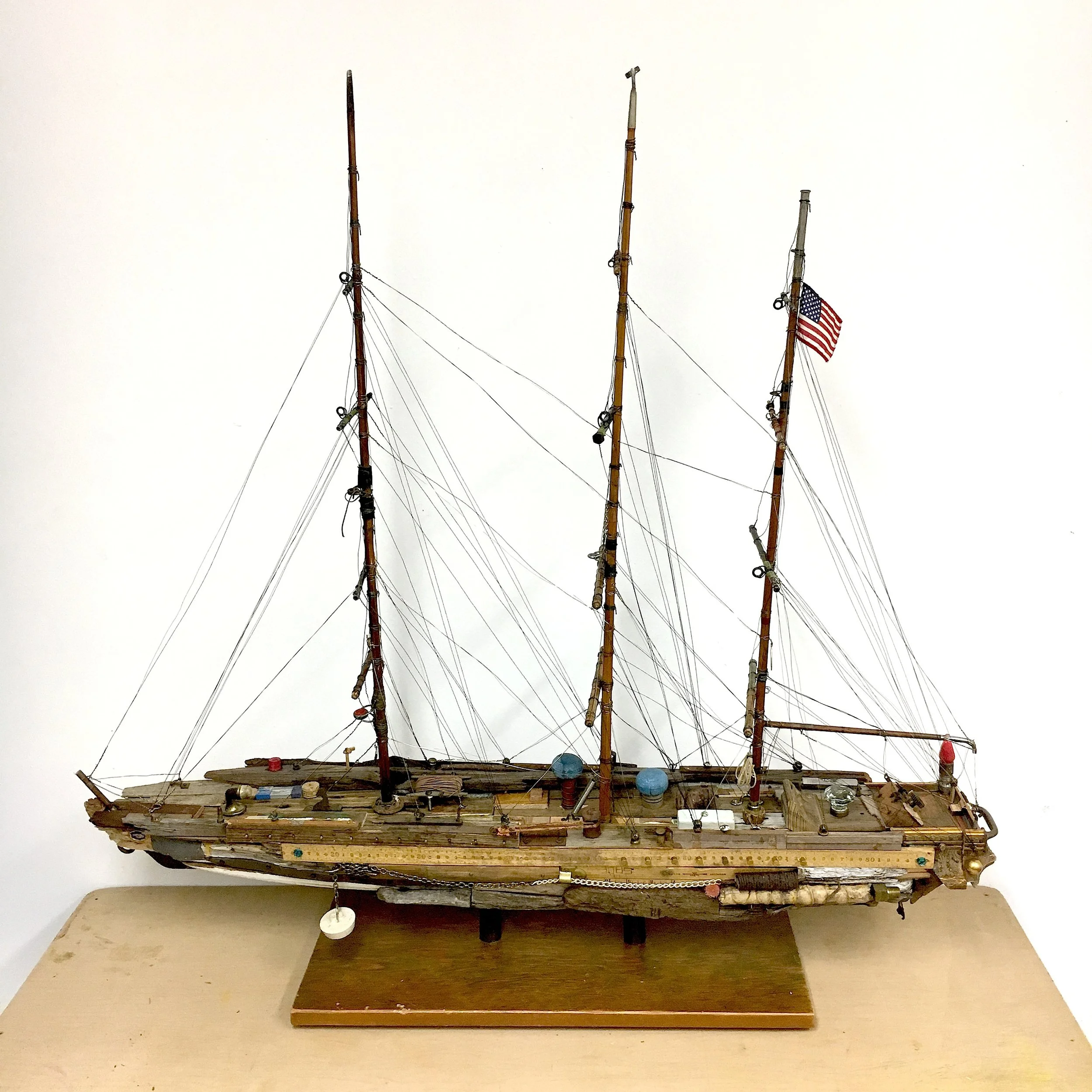   USS CHELSEA MANNING  - 2018 43" long x 11" wide x 39” high Scavenged wood, fishing poles, found objects  Click for    MORE IMAGES &amp; INFO    about this ship  