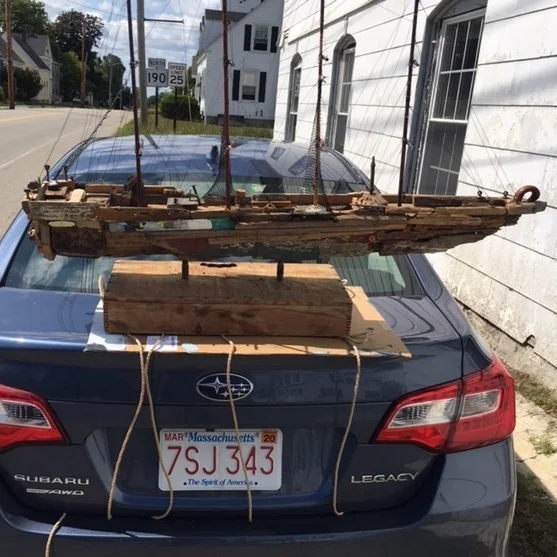   USS “BIG NEIL” MACIVER  52” long x 12” wide x 52” high Scavenged wood, fishing poles, found objects 2018  Built in August 2018 during my Tides Institute &amp; Art Museum’s StudioWorks Residency in Eastport, Maine.  Exhibited as part of my "Museum o