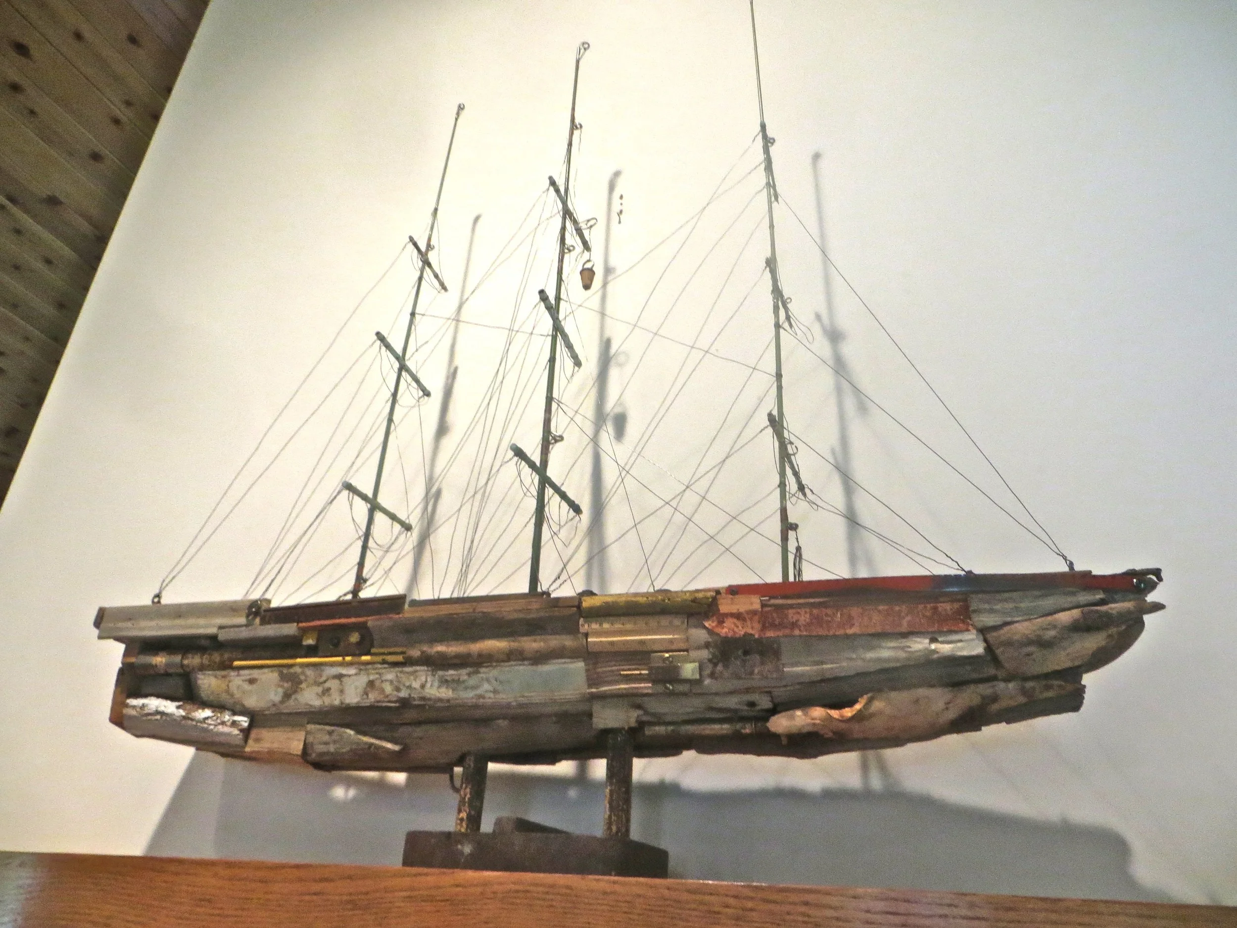   USS PETER W. BLETHEN  - 2017 40" long x 7" wide x 41-1/2” high Scavenged wood, fishing poles, found objects  Click for  MORE IMAGES &amp; INFO  about this ship  