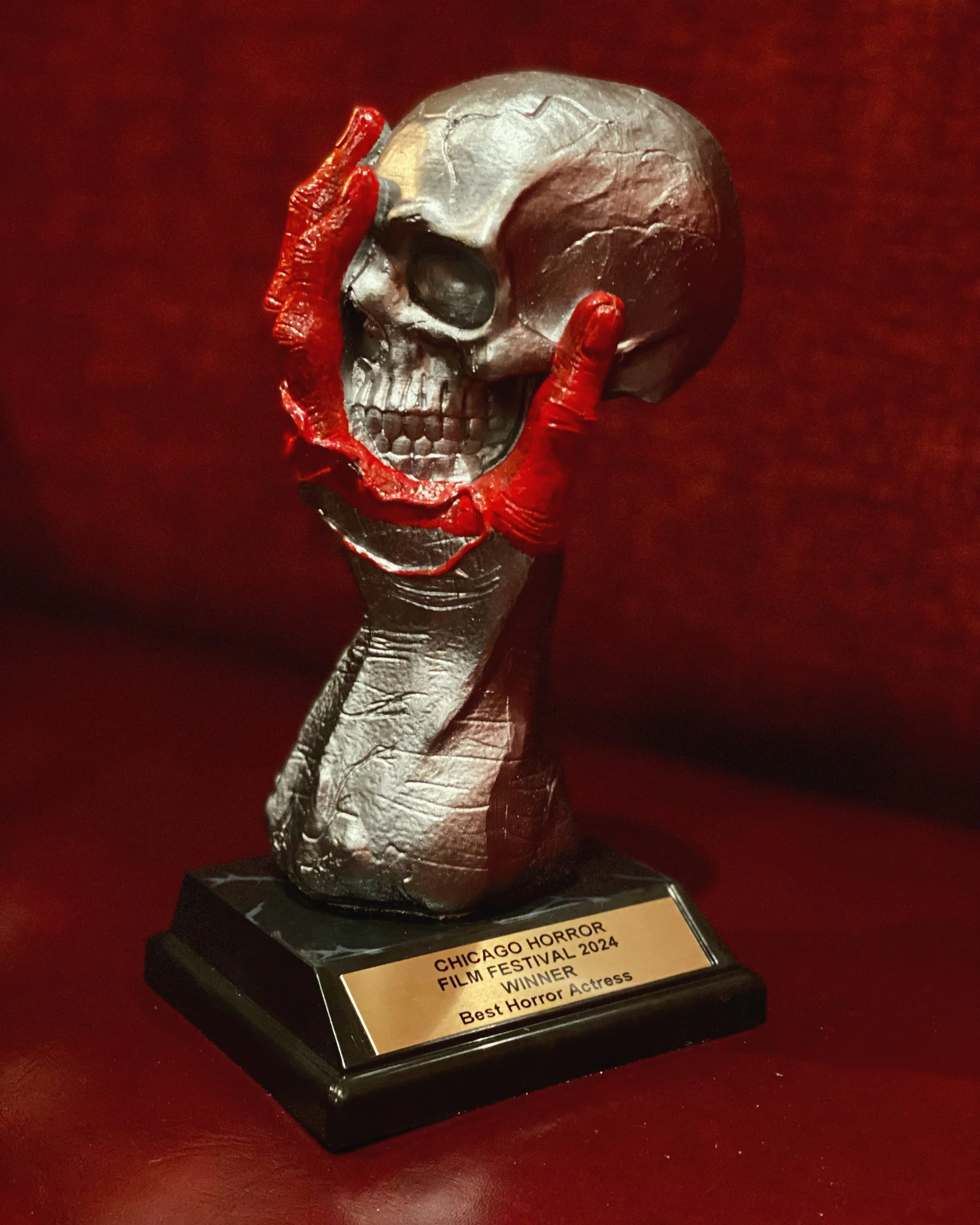 Katherine Cozumel's award from the Chicago Horror Film Festival 2024 for Best Horror Actress.