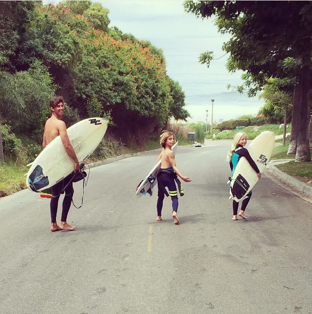 Collin Crook, Carson Kropfl, and Sierra Downer walking down to practice at Salt Creek before a WSA contest!