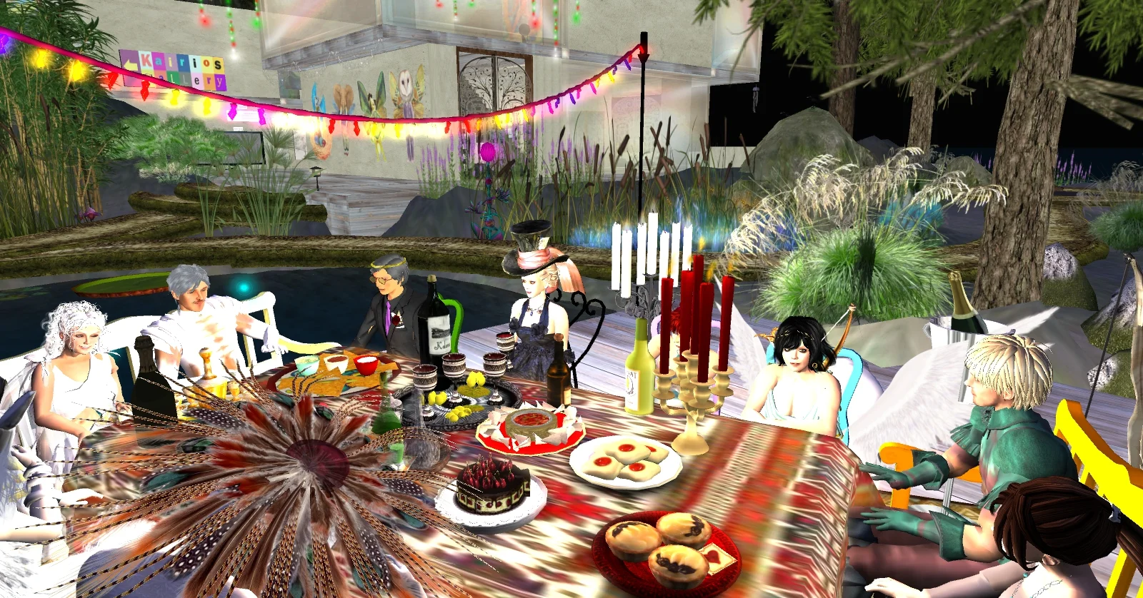  Friends in costume&nbsp;&nbsp;at my birthday banquet: Luci, Sunseed, Hermes, Hephaistos, SingingHeart, Mojave and Sam. 