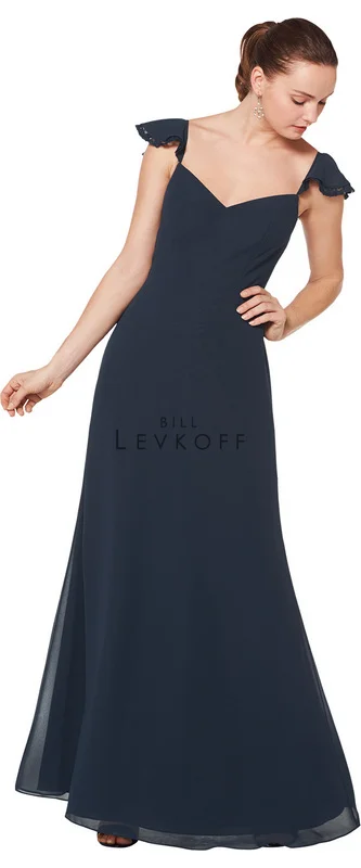 1610 - Chiffon V-neck gown with chiffon and lace flutter cap sleeves. A-line skirt Available in 43 colors