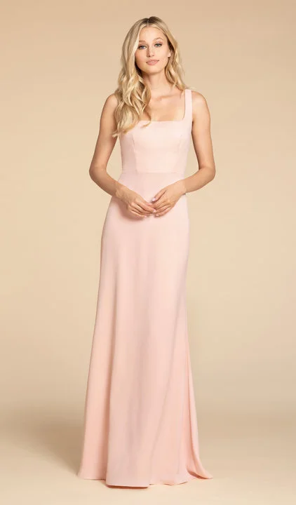 5904 - Hayley Paige Occasions bridesmaids gown - Frosé crepe A-line gown, square neckline, natural waist, tie detail at back. Available in 7 colors