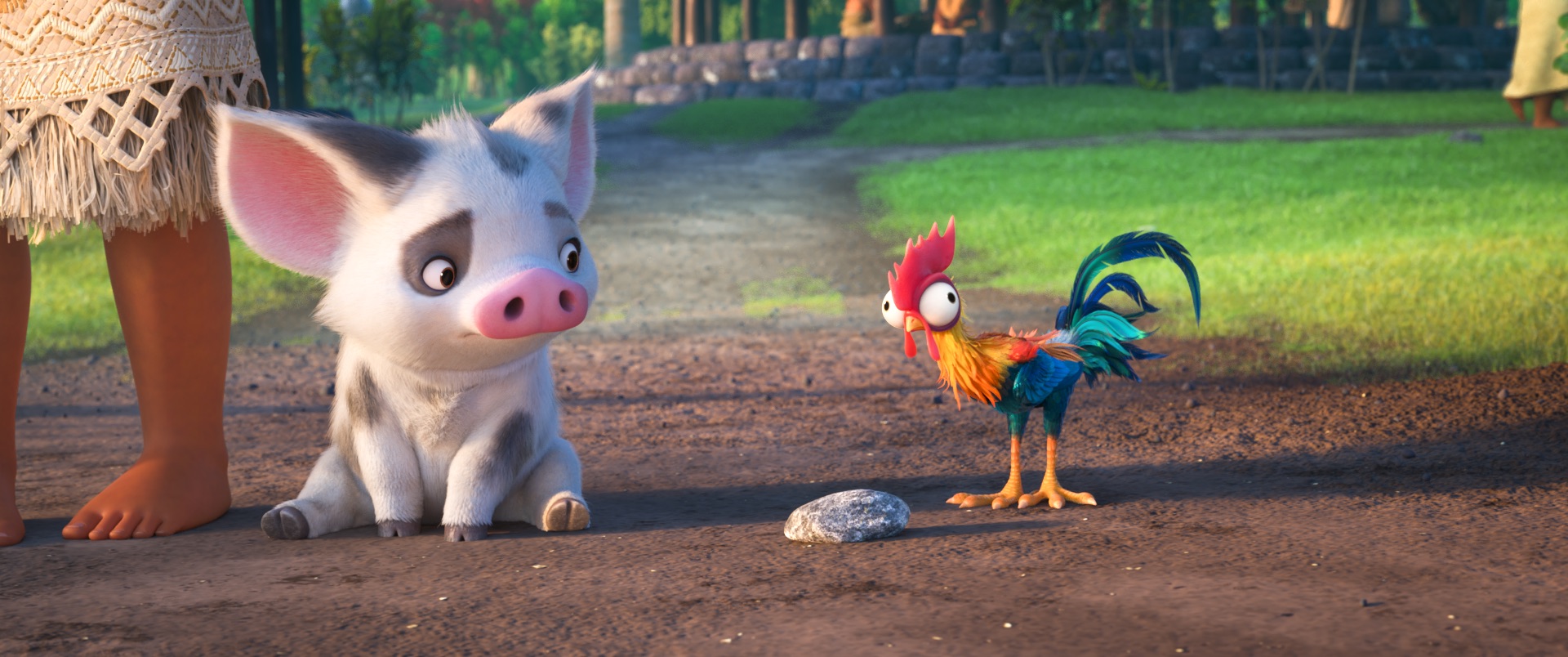 What movie is complete without animal sidekicks? Meet Pua the pig and Hei Hei the chicken.