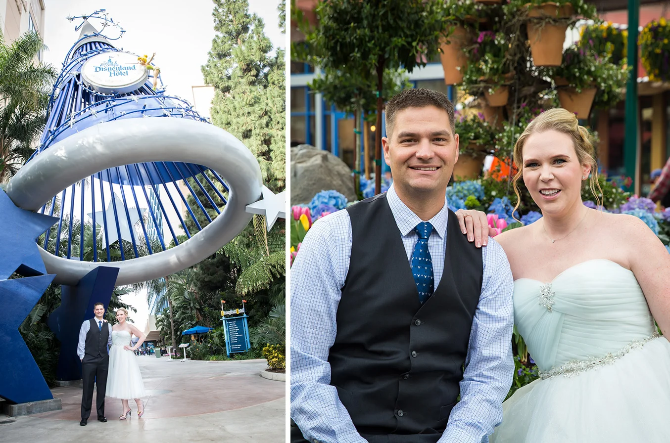 LEFT: The iconic Sorcerer's hat near the Disneyland Hotel. RIGHT: Along the way we found some pretty gardens in Downtown Disney.