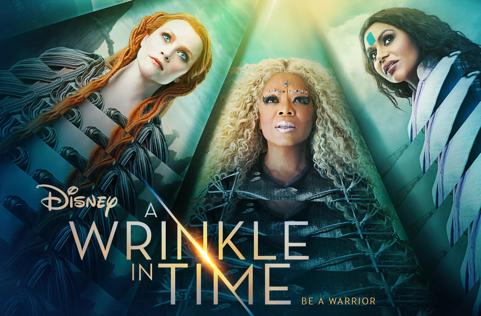 Reese Witherspoon as Mrs. Whatsit, Oprah Winfrey as Mrs. Which, and Mindy Kaling as Mrs. Who